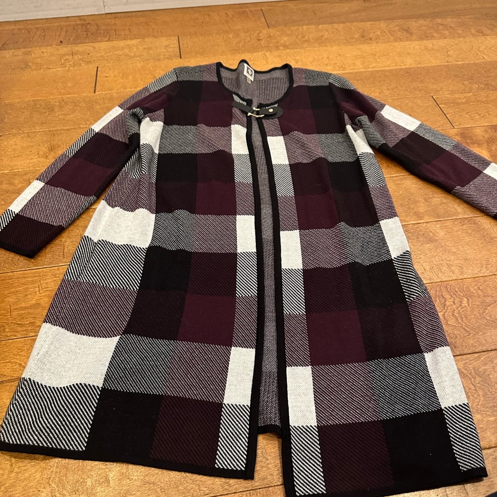 Anne Klein Plaid Longline Cardigan Sweater - Picture 2 of 6